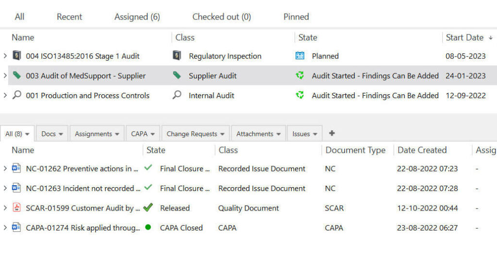 Audit List in SimplerQMS