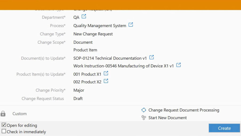 Change Request Metadata Card in SimplerQMS