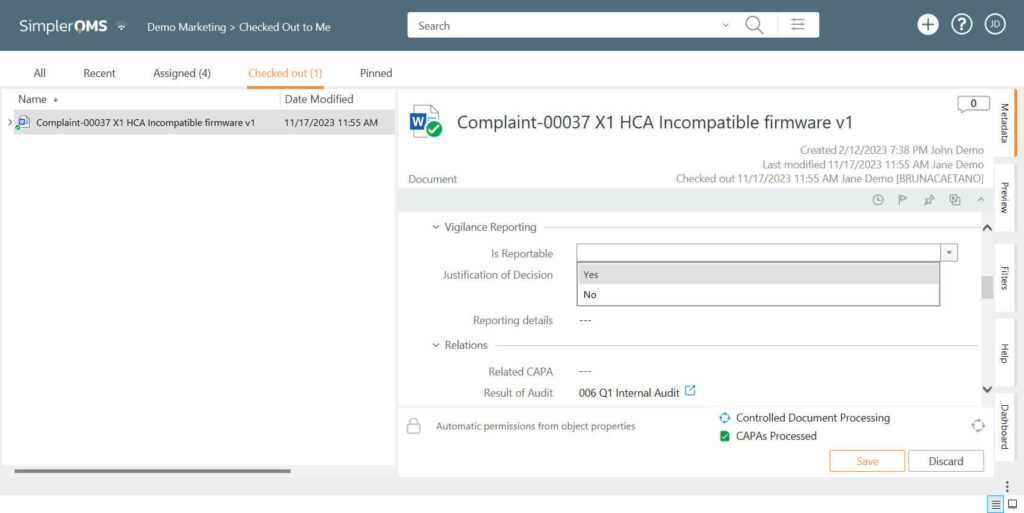 Complaint Vigilance Reporting - SimplerQMS