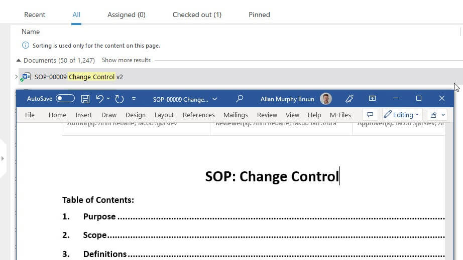 SOP Being Edited in SimplerQMS