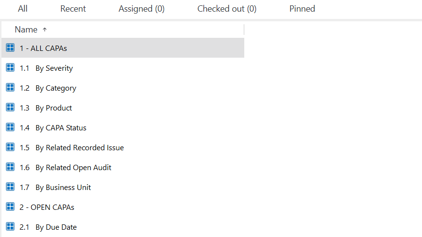 CAPA Views in SimplerQMS Dashboard