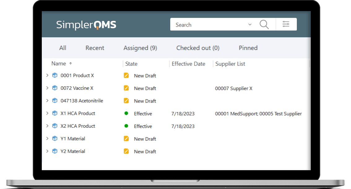 Product Item Information in SimplerQMS